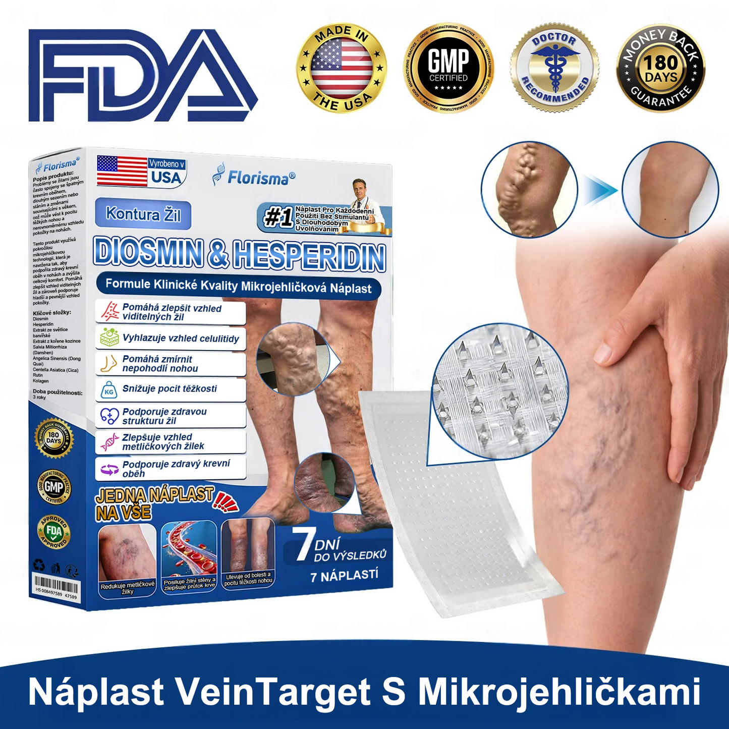 ✅FLORISMA® Klinická mikrojehličková náplast s diosminem a hesperidinem🌿 – zaměřená na křečové a metličkové žilky, pomáhá zmírnit pocit těžkých a unavených nohou