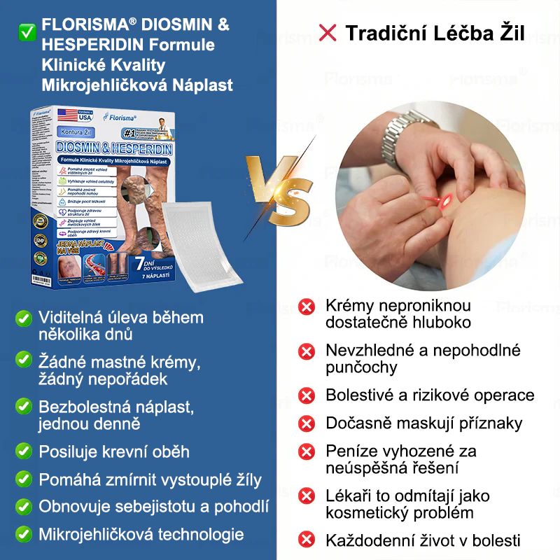✅FLORISMA® Klinická mikrojehličková náplast s diosminem a hesperidinem🌿 – zaměřená na křečové a metličkové žilky, pomáhá zmírnit pocit těžkých a unavených nohou